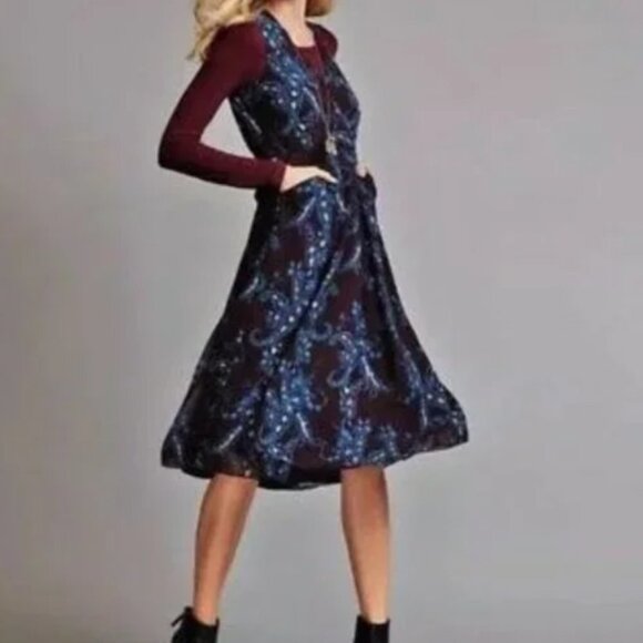 Cabi Women's Size 4 Style 3461 Treasure Paisley V Neck Midi Dress Purple - Picture 2 of 9